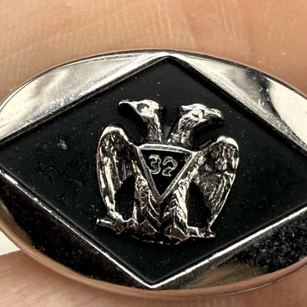 Vintage Swank Cufflinks Silver Tone‎ Masonic Scottish Rite Double Eagle